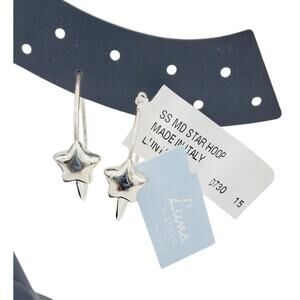 L'una Medium Puffy Star Design Sterling Silver Hoop Earrings NWT